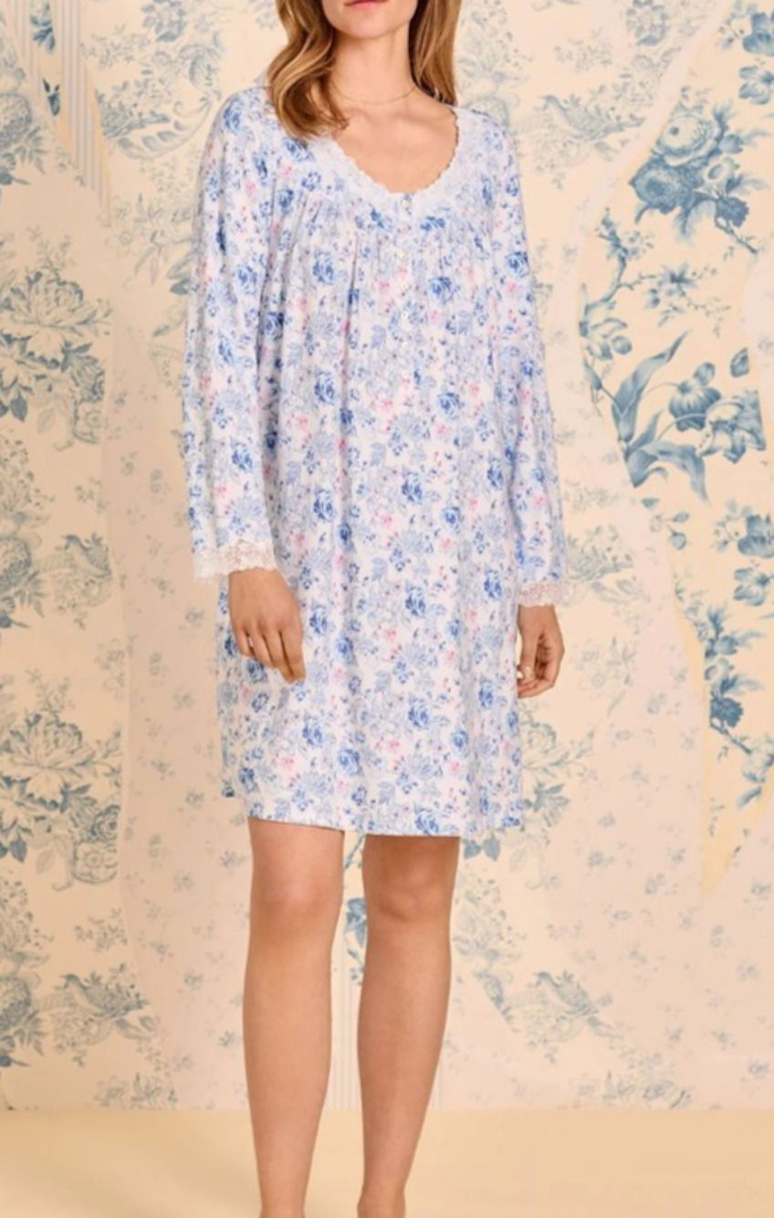 Eileen West Floral Whisper Dreamy Sweater Knit Chemise Nightgown Small Cozy